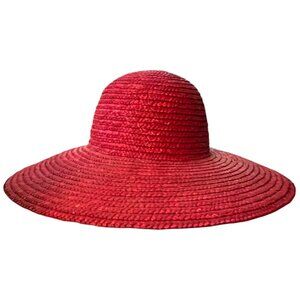 NWOT 1994 Vtg Wide-Brimmed Red Woven Sun Hat 100% Natural Fiber 16.75" diameter